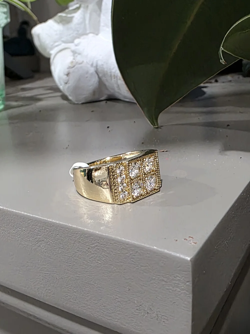 14k Gold-Plated Square Cluster CZ Ring - Size 11